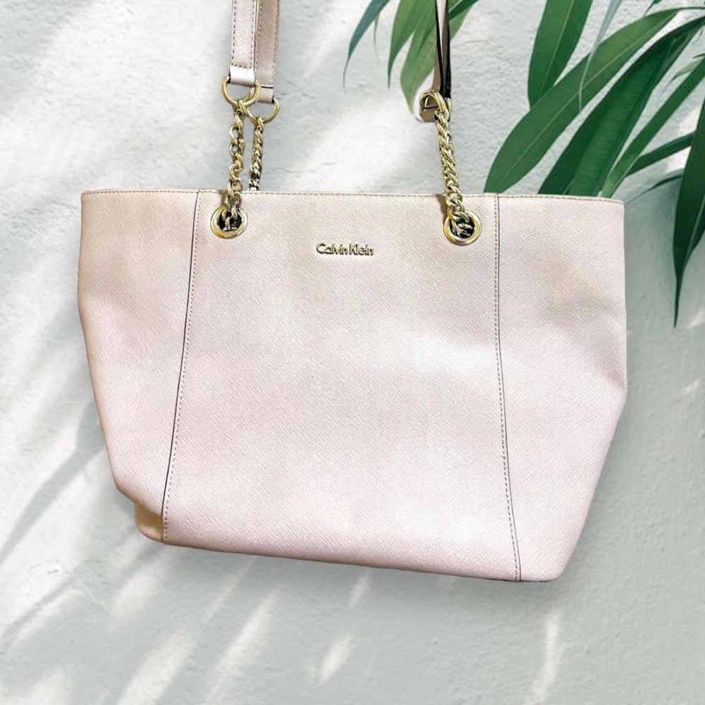 Vintage 90s Calvin Klein Essential Lavender Purple Chic Leather Tote Bag